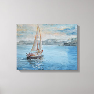 Klassiek zeilboot watercolor kustwand canvas afdruk