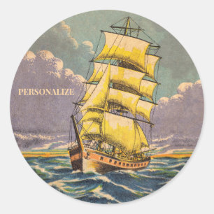 Klassiek zeilschip scheepvaart tekening Cool kust- Ronde Sticker