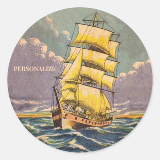 Klassiek zeilschip scheepvaart tekening Cool kust- Ronde Sticker (Voorkant)