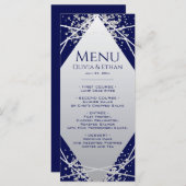 Klassiek zilver geometrisch trouwmenu op marinebla menu (Voorkant / Achterkant)