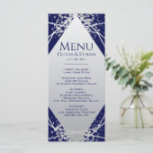 Klassiek zilver geometrisch trouwmenu op marinebla menu (Staand voorkant)