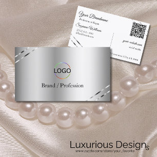 Klassiek zilver met glinsterende lijnen logo en QR Visitekaartje