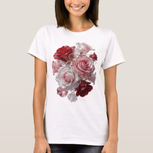 Klassiek Zilver ROOS BLOEI Artistiek Motief T-shirt