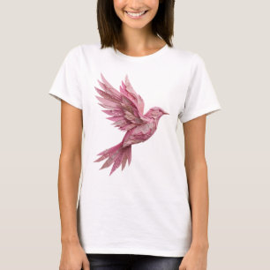 Klassiek Zilver ROZE VOGEL Tekst Design T-shirt