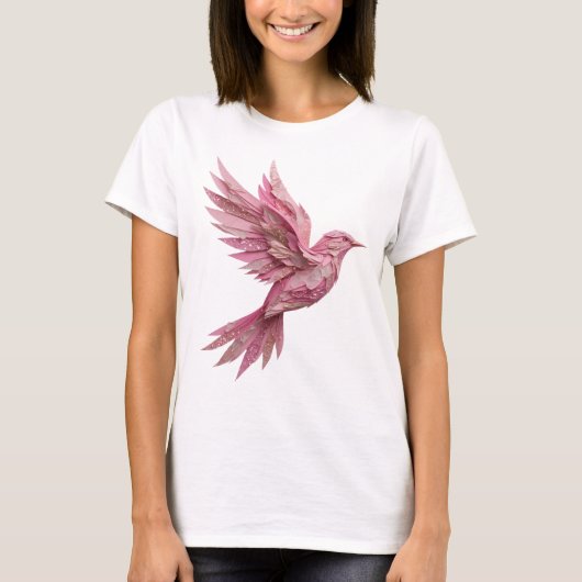 Klassiek Zilver ROZE VOGEL Tekst Design T-shirt (Voorkant)