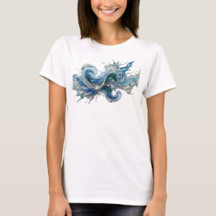 Klassiek zilver WATER SPLASH artistiek motief T-shirt