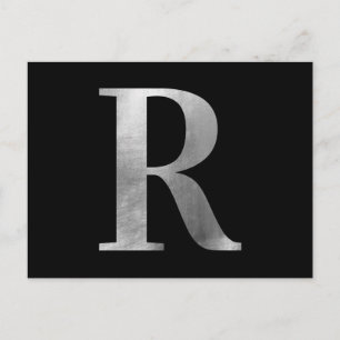 Klassiek Zilveren Grijs Folie Monogram R op Zwart Briefkaart