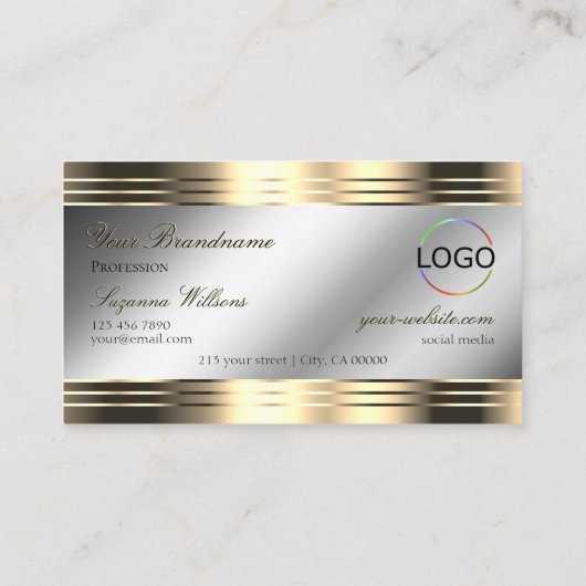 Klassiek zilvergoud met glanzende diamanten en Log Visitekaartje (Achterkant)