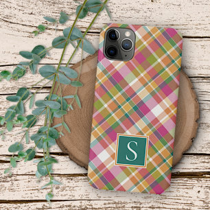 Klassiek zomer oranje roze turquoise groen geruit  iPhone 16 pro max hoesje