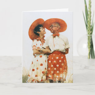 Klassiek zomerkoppel met oranje hoeden kaart