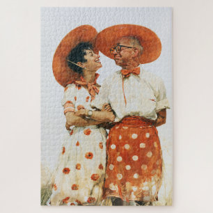 Klassiek zomerkoppel met oranje hoeden legpuzzel