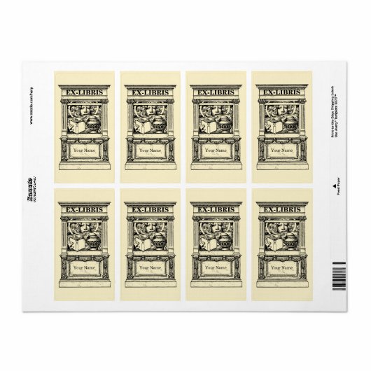 Klassiek Zuilenframe Ex Libris Sjabloon Etiket (Full Sheet)