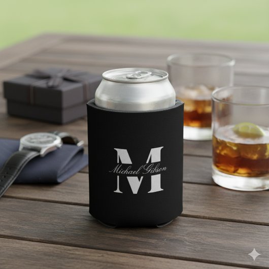 Klassiek Zwart | Aangepaste Monogram Huwelijk Brui Blikjeskoeler