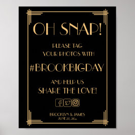 Klassiek zwart Art Deco Gatsby Hashtag bord 8x10 Poster