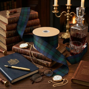 Klassiek zwart Black Watch-tartan donkergroen mari Satijnen Lint
