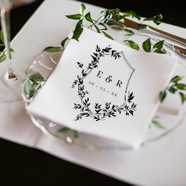 Klassiek zwart blad kuif bruiloft monogram servet