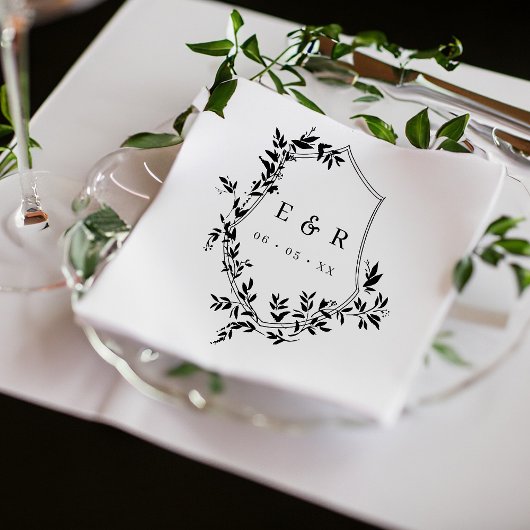 Klassiek zwart blad kuif bruiloft monogram servet