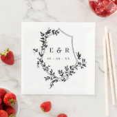 Klassiek zwart blad kuif bruiloft monogram servet (Insitu)