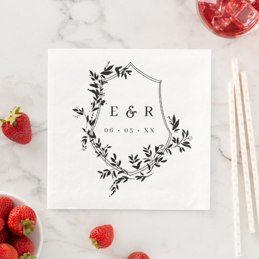 Klassiek zwart blad kuif bruiloft monogram servet (Insitu)