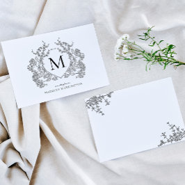 Klassiek zwart bloemenkam monogram notitiekaartje