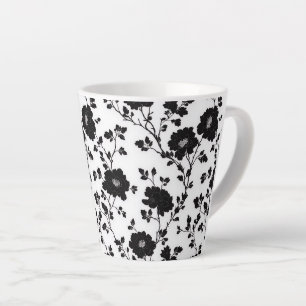 Klassiek zwart bloemmotief met hoog contrast latte mok