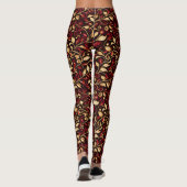 Klassiek zwart, Bourgondië en goud kerstgebladerte Leggings (Achterkant)