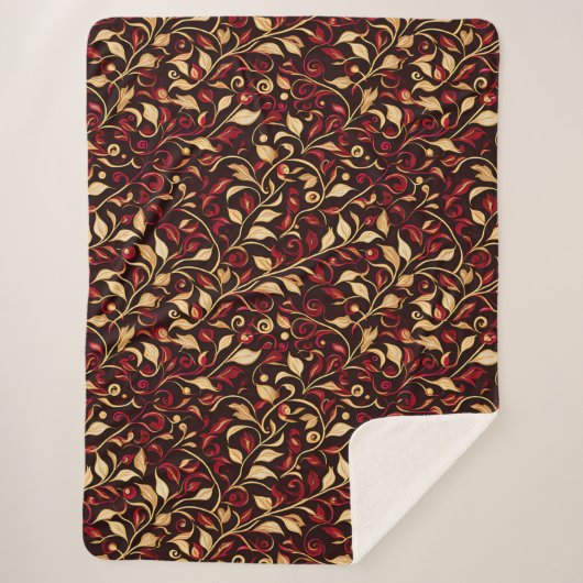 Klassiek zwart, Bourgondië en goud kerstgebladerte Sherpa Deken (Voorkant)