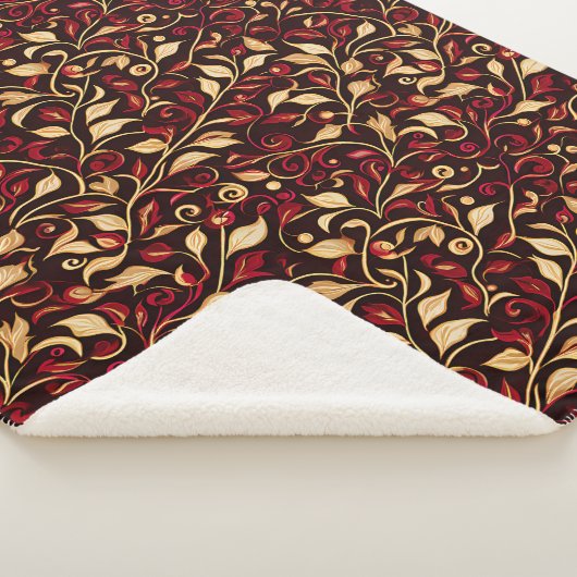 Klassiek zwart, Bourgondië en goud kerstgebladerte Sherpa Deken (3/4)