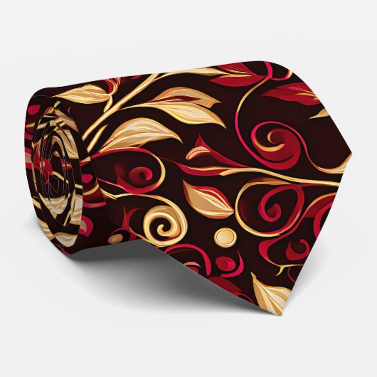 Klassiek zwart, Bourgondië en goud kerstgebladerte Stropdas (Opgerold)