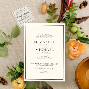 Klassiek zwart & ecru elegant trouwschrift kaart