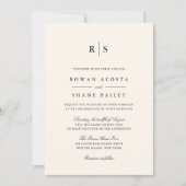 Klassiek zwart & Ecru Monogram Alles in een bruilo Kaart (Voorkant)