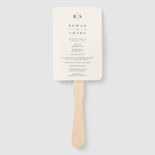 Klassiek zwart & Ecru Monogram huwelijksprogramma Handwaaier (Voorkant)