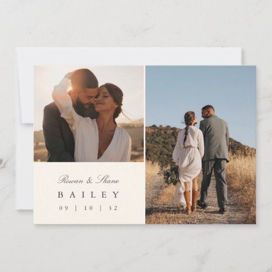 Klassiek zwart & Ecru Monogram Multi Foto Bedankkaart (Voorkant)