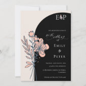 Klassiek zwart Elegant Hand getrokken bloemenbruil Kaart (Voorkant)