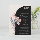 Klassiek zwart Elegant Hand getrokken bloemenbruil Kaart (Staand voorkant)