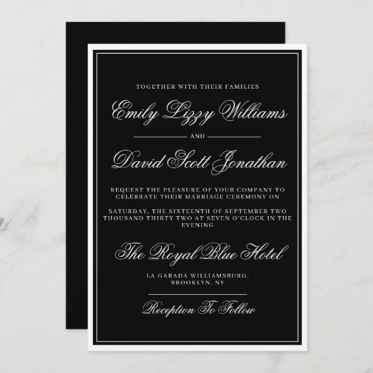 Klassiek zwart Elegant Script Traditioneel Kaart (Voorkant / Achterkant)