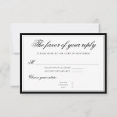Klassiek zwart Elegant Script Verfijnd RSVP Kaartje (Voorkant)