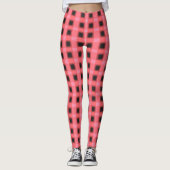 Klassiek zwart en flamingo roze check patroon leggings (Voorkant)
