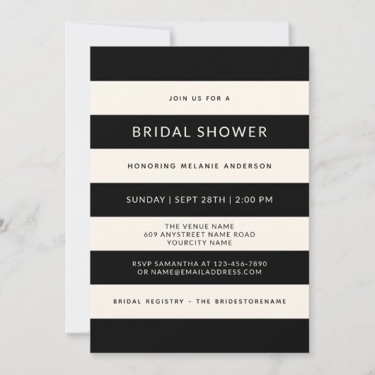 Klassiek zwart en gebroken witte strepen Vrijgezel Kaart (Voorkant)