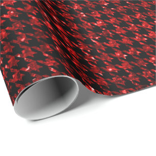 Klassiek zwart en glitter rood houndstooth patroon cadeaupapier