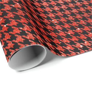 Klassiek zwart en glitter rood houndstooth patroon cadeaupapier