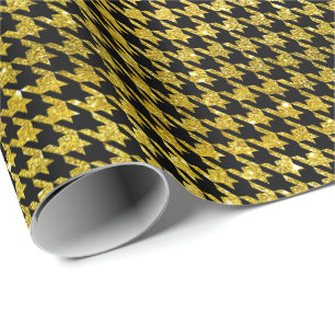 Klassiek zwart en goud Houndstooth patroon Cadeaupapier