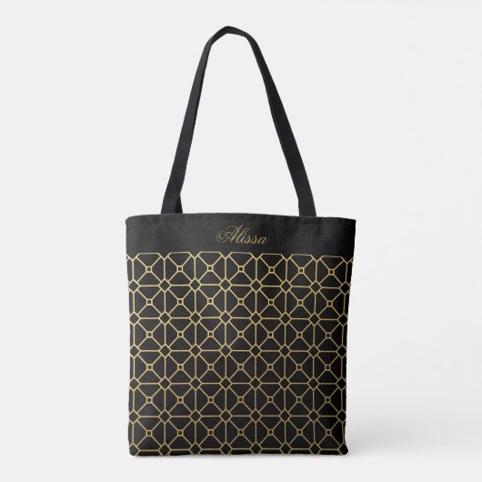 Klassiek zwart en goud patroon gepersonaliseerd tote bag (Achterkant)