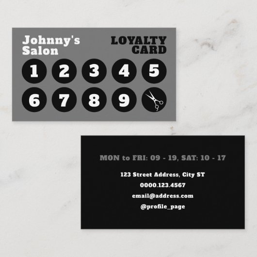 Klassiek zwart en grijs Loyalty Visitekaartje (Voorkant / Achterkant)