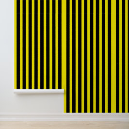 Klassiek zwart en helder geel gestreept behang