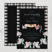 Klassiek zwart en licht roze bloemenzoet 16 kaart (Voorkant / Achterkant)