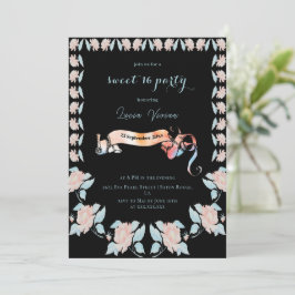 Klassiek zwart en licht roze bloemenzoet 16 kaart