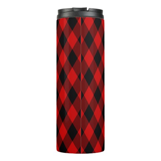 Klassiek zwart en rood diamanten patroon thermosbeker (Achterkant)