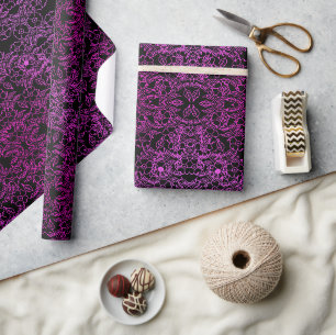 Klassiek zwart en roze bloemengradiënt elegant cadeaupapier