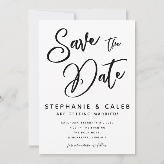 Klassiek zwart en wit Bewaar de datum Kaart (Voorkant)